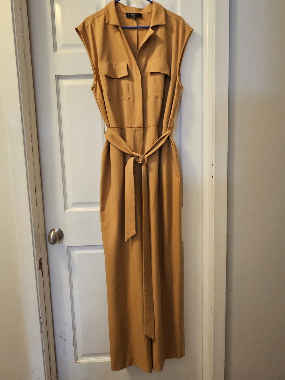 Eloquii Mustard Yellow Sleeveless Utility Jumpsuit with Self Tie